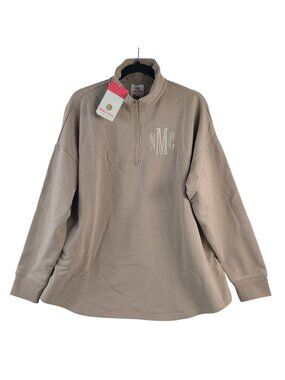 NEW Marleylilly Taupe Quarter-Zip Sweatshirt L/XL With Monogram NMC